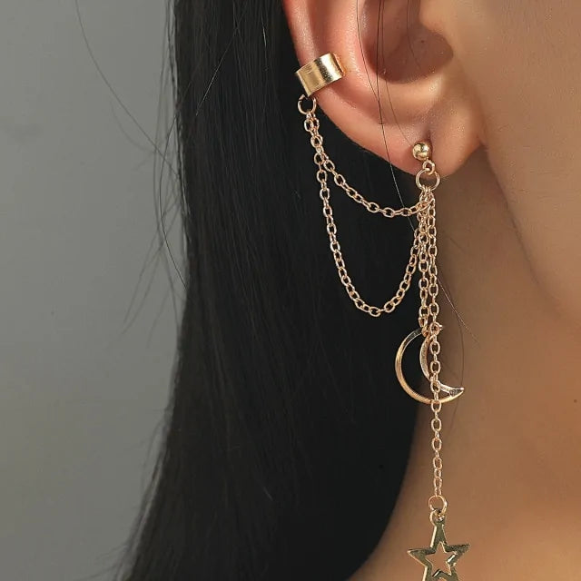 1PC Gold Color Moon Star Clip Earrings
