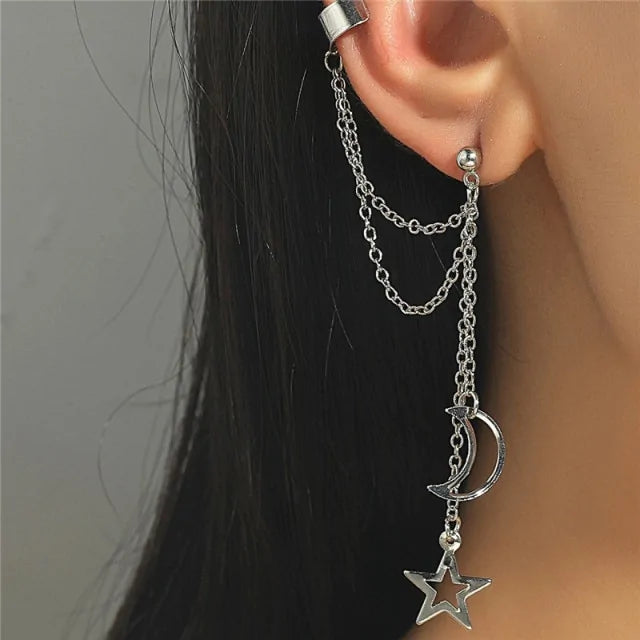 1PC Gold Color Moon Star Clip Earrings